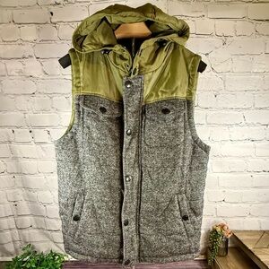 Beautiful Giant Men's Olive Green and Gray Tweed Hooded Vest